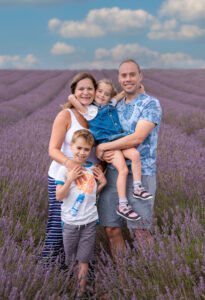 Family in lavender field
