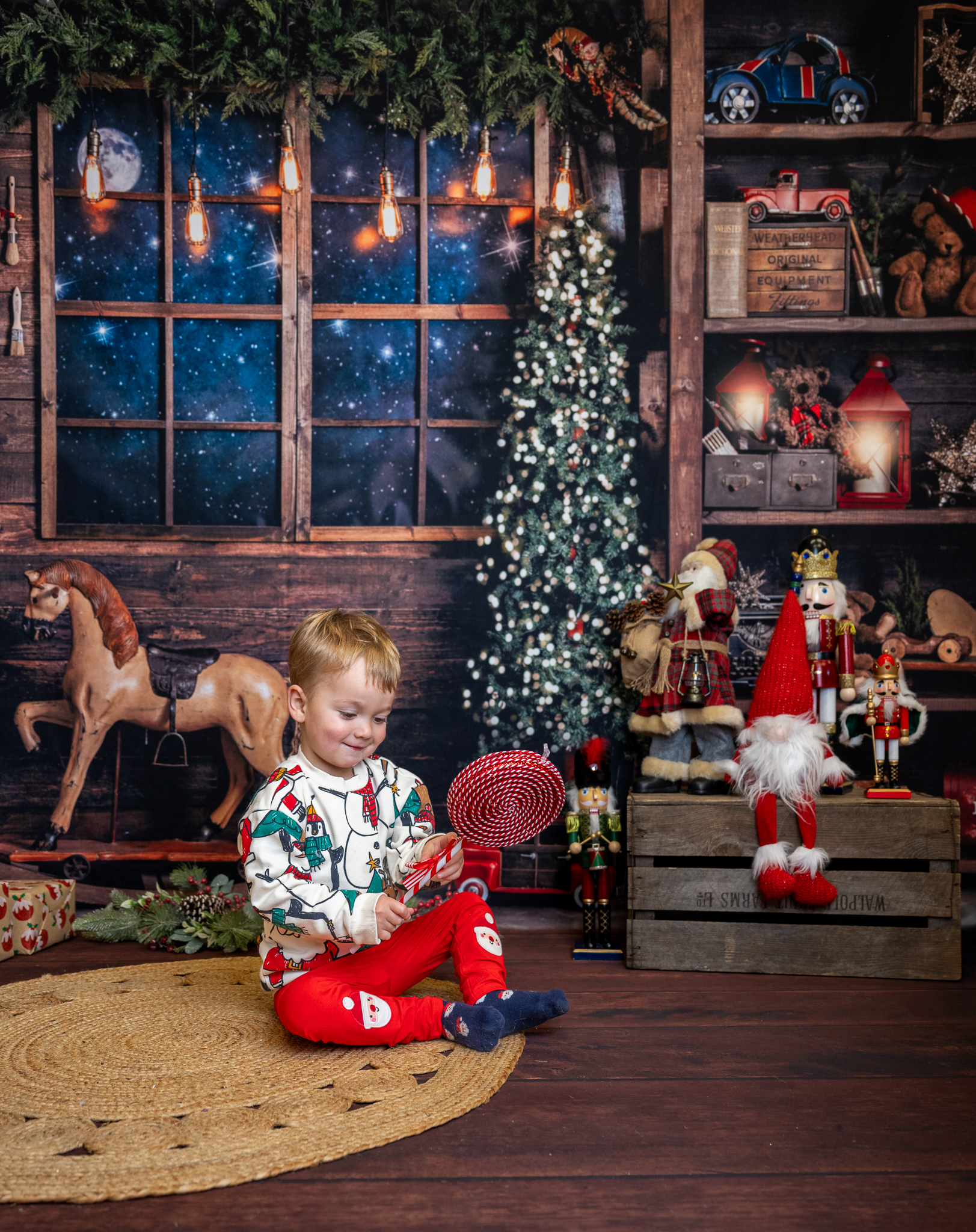 Boy holding Christmas prop
