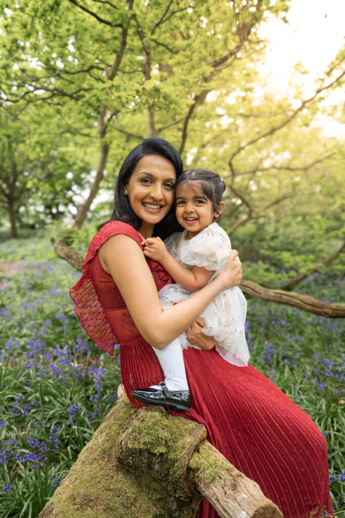 Mother and daughter in the woods