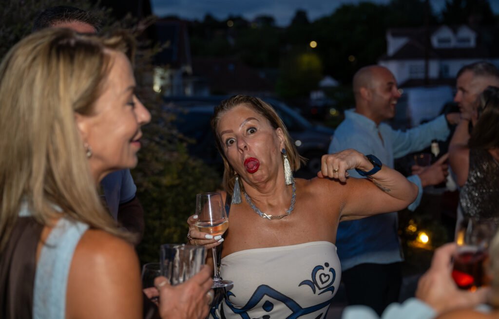 Lady pulling a face at a party